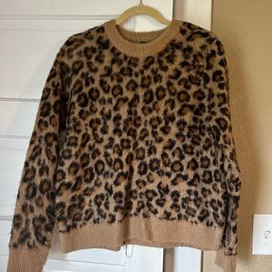 Leopard print fuzzy sweater size small